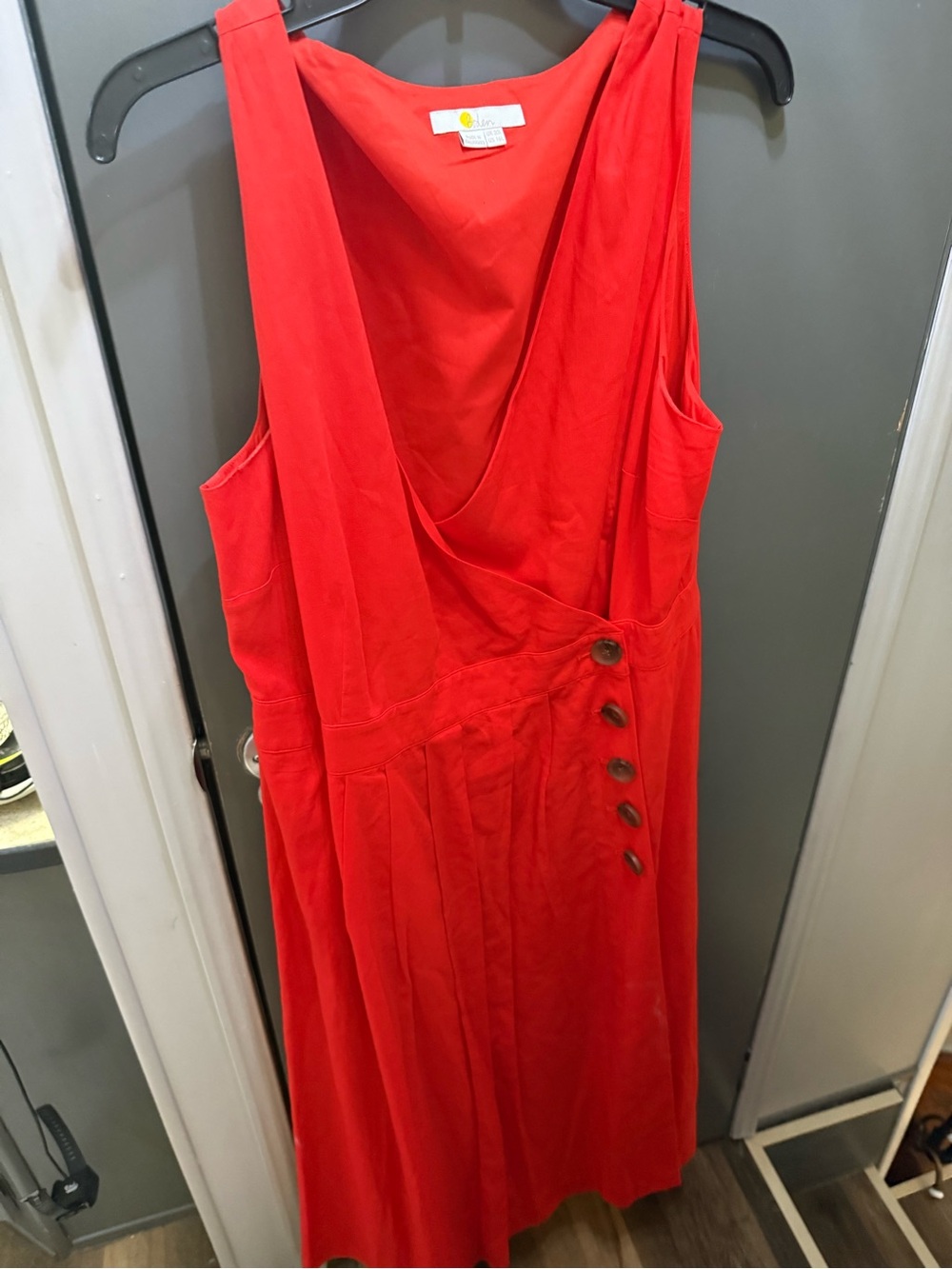 Boden Bright Red Sleeveless Midi Dress with Side Button Detail